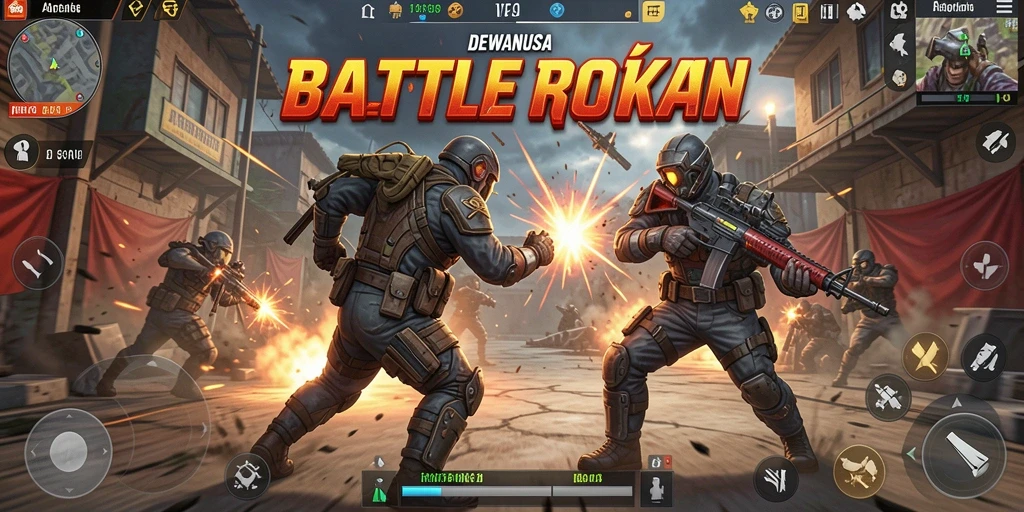 Screenshot gameplay DEWANUSA menampilkan aksi seru dalam pertarungan Battle Royale.