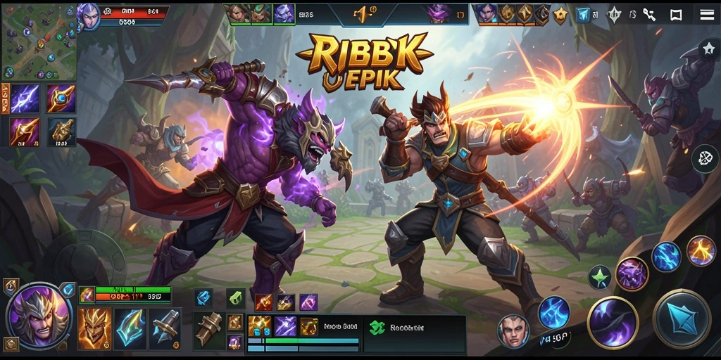 Screenshot dari permainan RI889 menampilkan aksi pertempuran yang mendebarkan di arena MOBA.