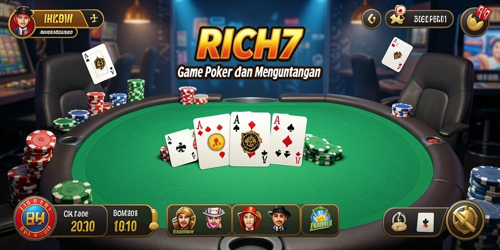 Screenshot gameplay RICH7 menampilkan keseruan permainan Poker yang mendebarkan.
